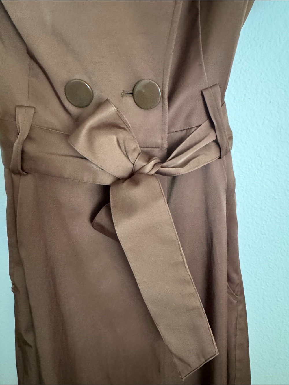 INC International Concepts Brown Short-Sleeve Trench Midi with Tie Belt - Picture 3 of 4